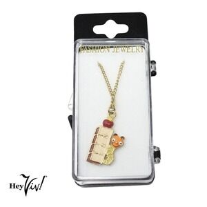 Vintage 80s Enamel Charm Necklace School Teacher Ruler Book Worm in Box- Hey Viv